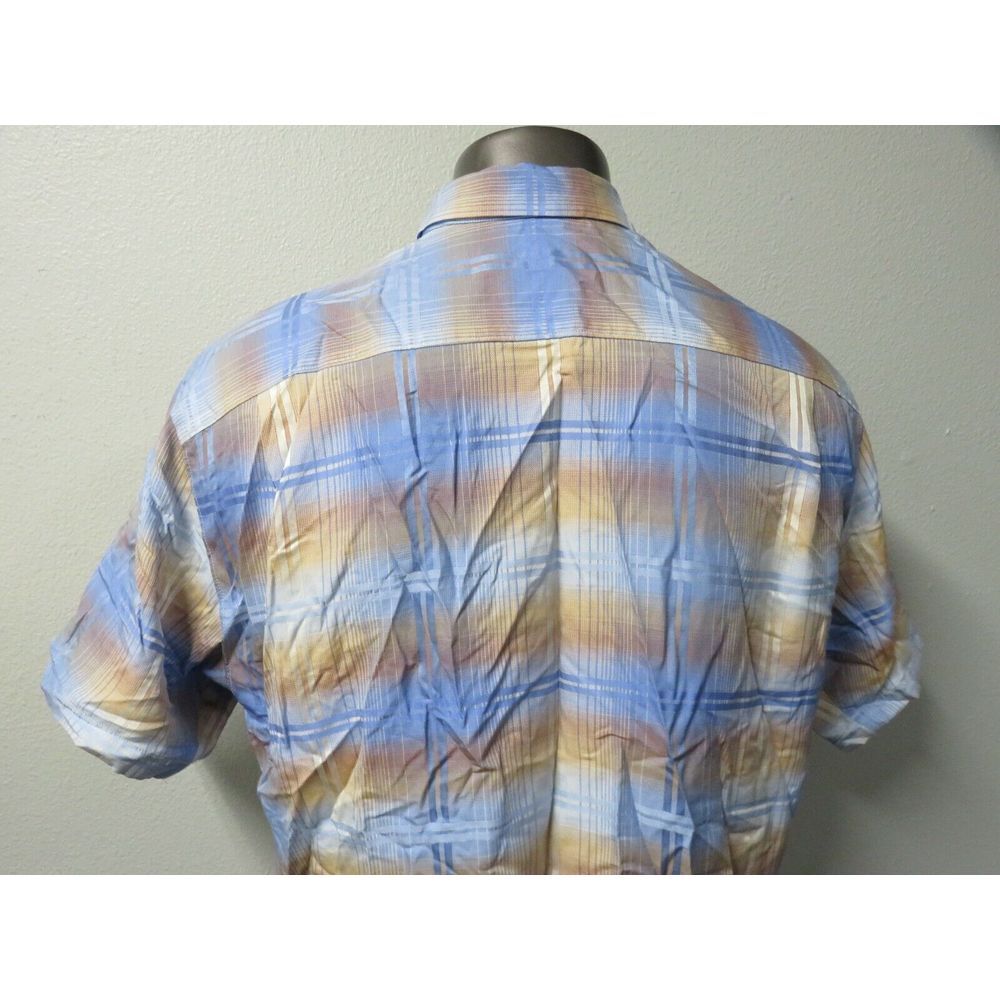 Mens‎ Tommy Bahama Short Sleeve Button Front Silk Shirt Size XL Blue Brown Plaid - Picture 5 of 8